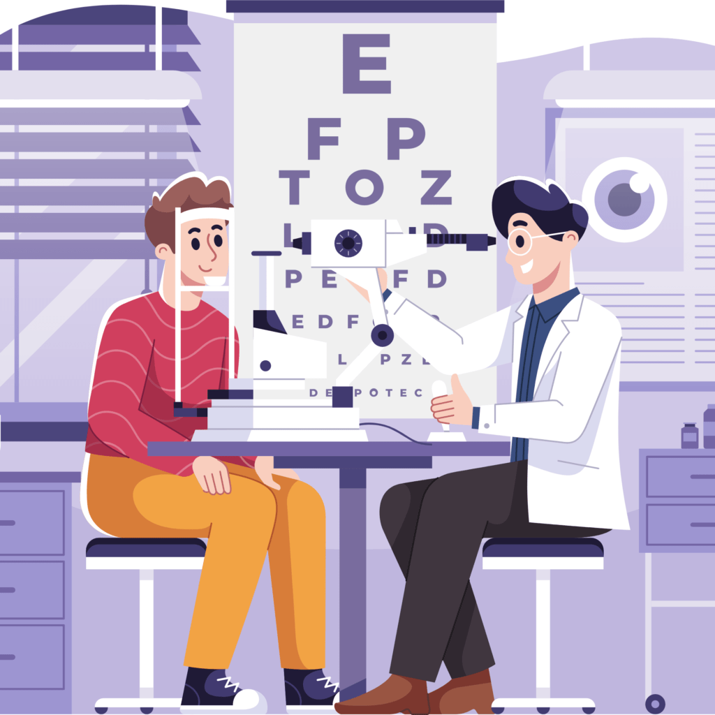 Expert conducting an eye care exam at Al-Aziz Optical in DHA Lahore.