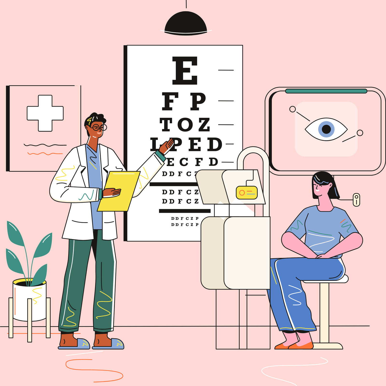 Expert conducting an eye care exam at Al-Aziz Optical in DHA Lahore.