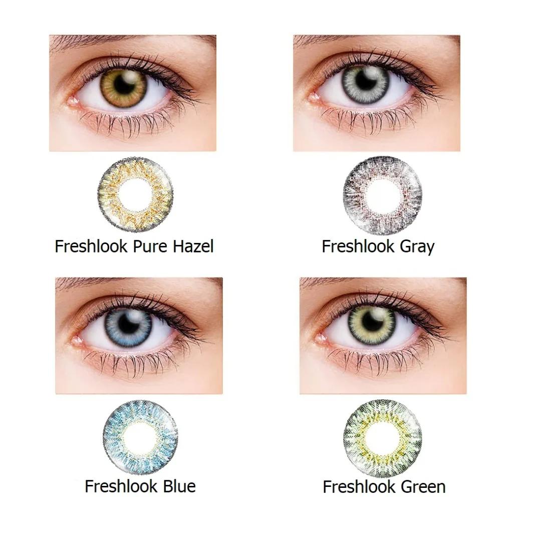 Freshlook Color One-Day contact lenses offering daily wear and vibrant color enhancement. All four colors displayed.