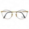 Top view of Safilo Elasta round eyeglasses, highlighting the gold and tortoiseshell frame with comfortable nose pads