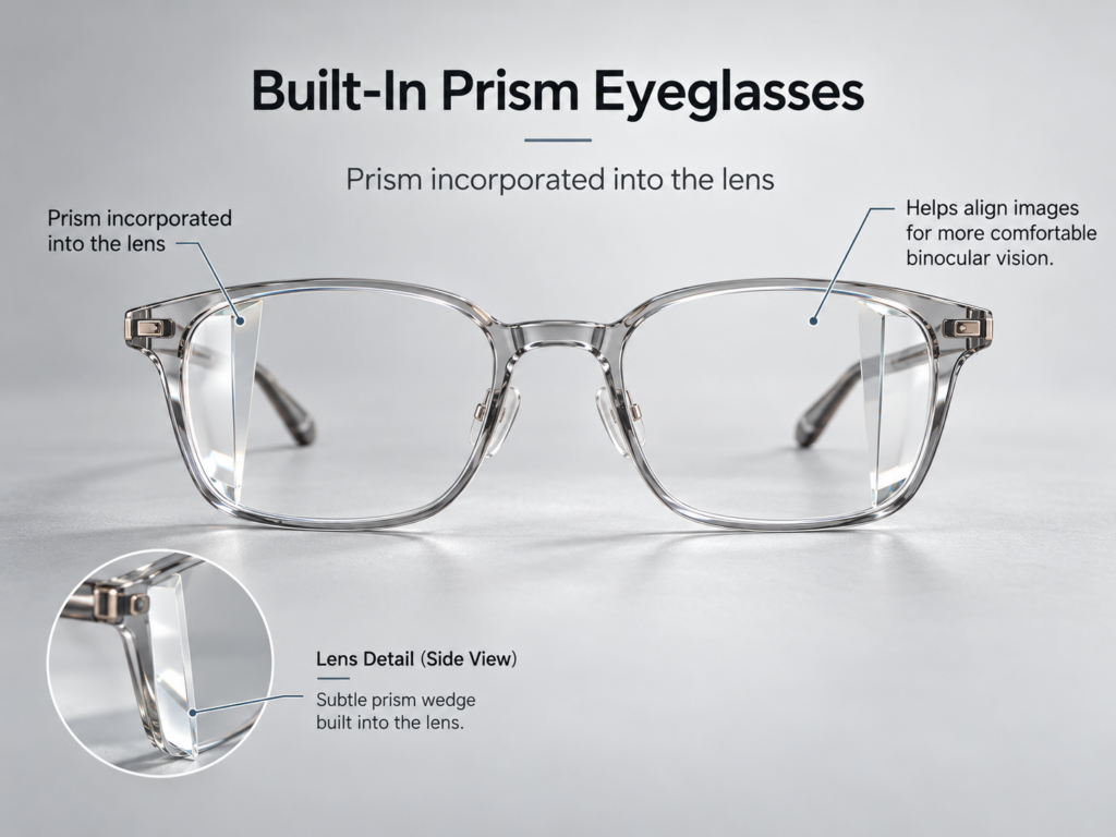 Built in prism eyeglasses